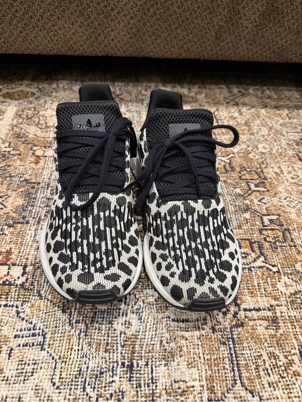 Women's Black & White Leopard Knit Running Sneakers - adidas - Picture 2 of 4